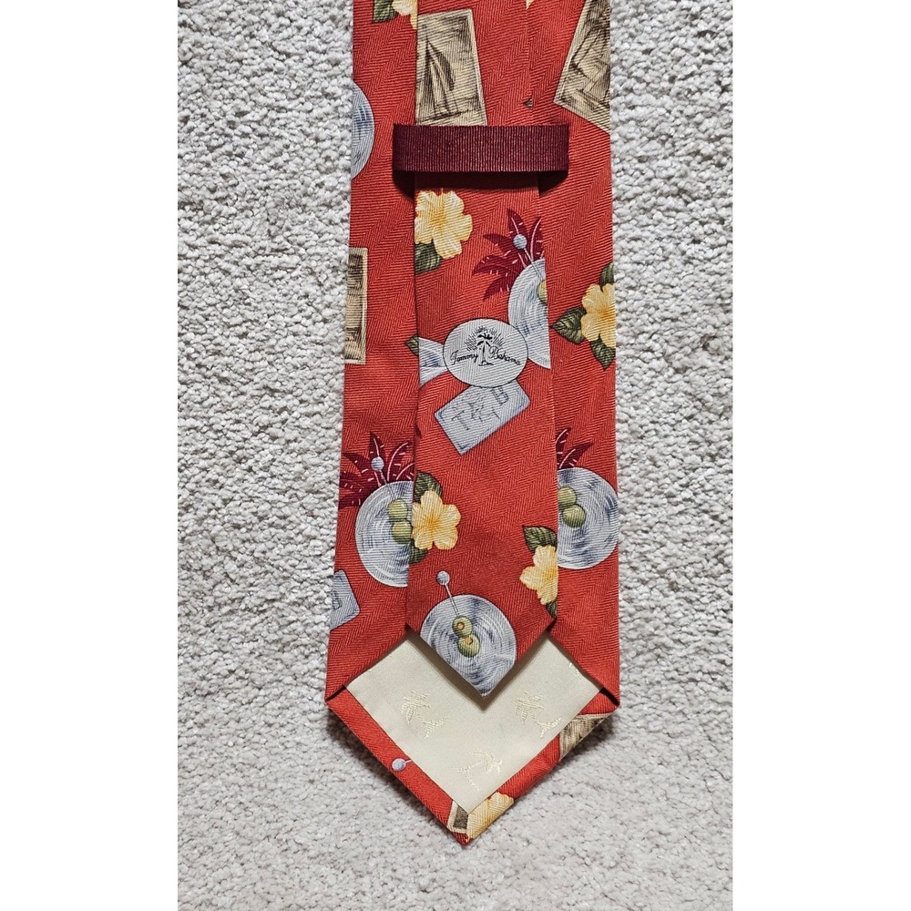 Tommy Bahama Mens Silk‎ Martini Tropical Print Burnt Orange Neck Tie Hibiscus